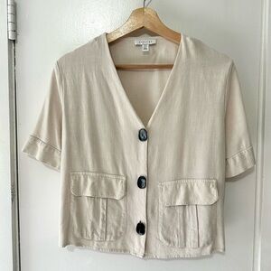 Topshop Beige Linen Button-up Blouse